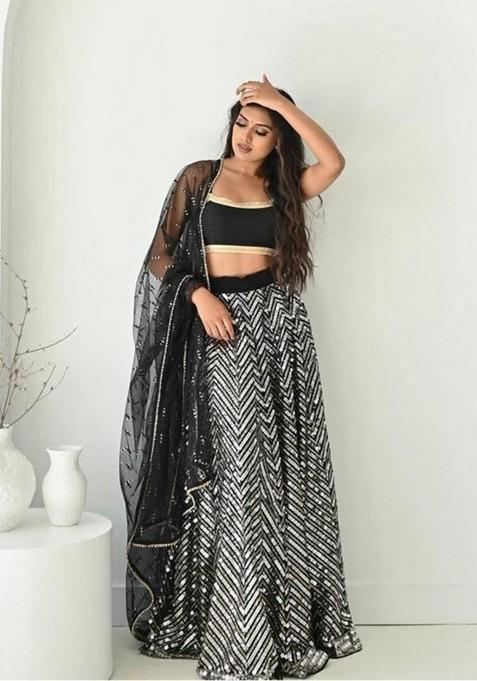 Multicolor Embroidererd Georgette Lehenga Set With Dupatta