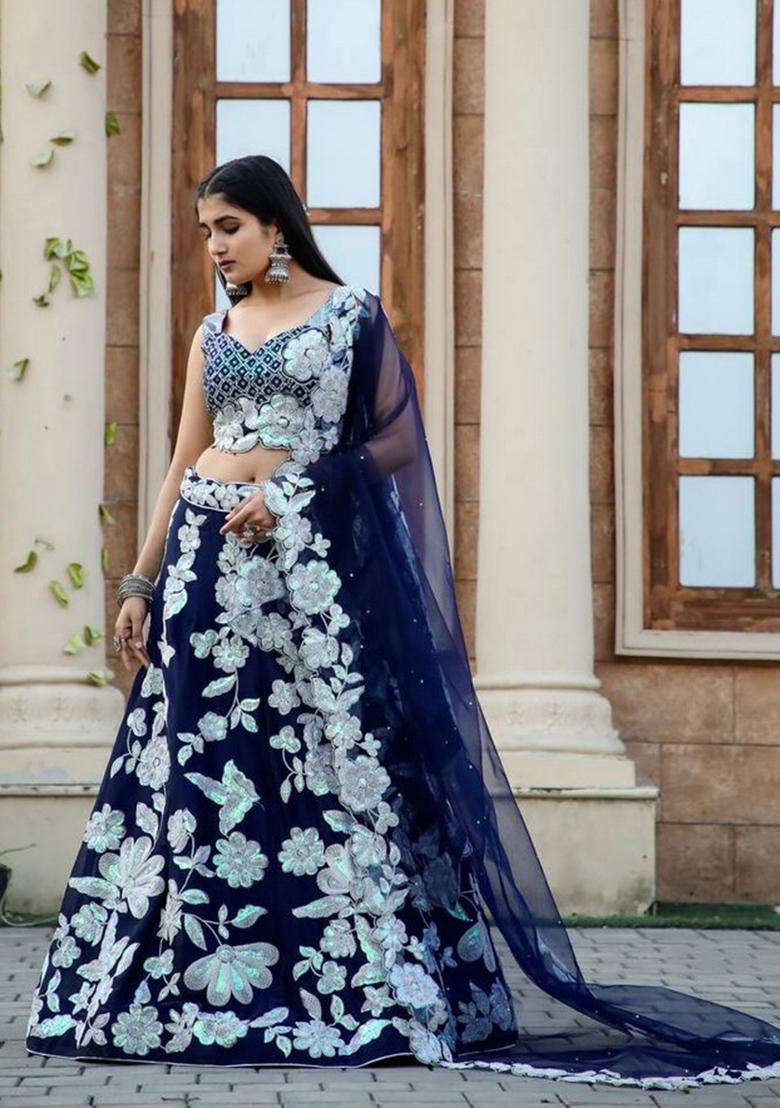 Multicolor Embroidererd Silk Lehenga Set With Dupatta