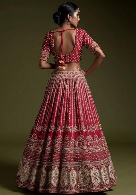 Multicolor Embroidererd Silk Lehenga Set With Dupatta