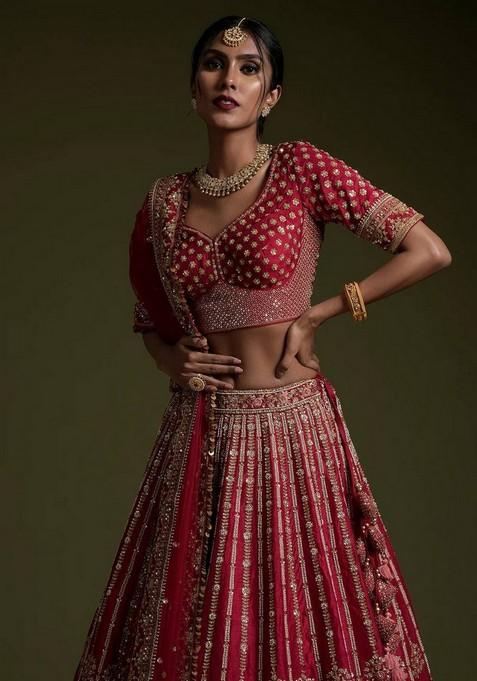 Multicolor Embroidererd Silk Lehenga Set With Dupatta