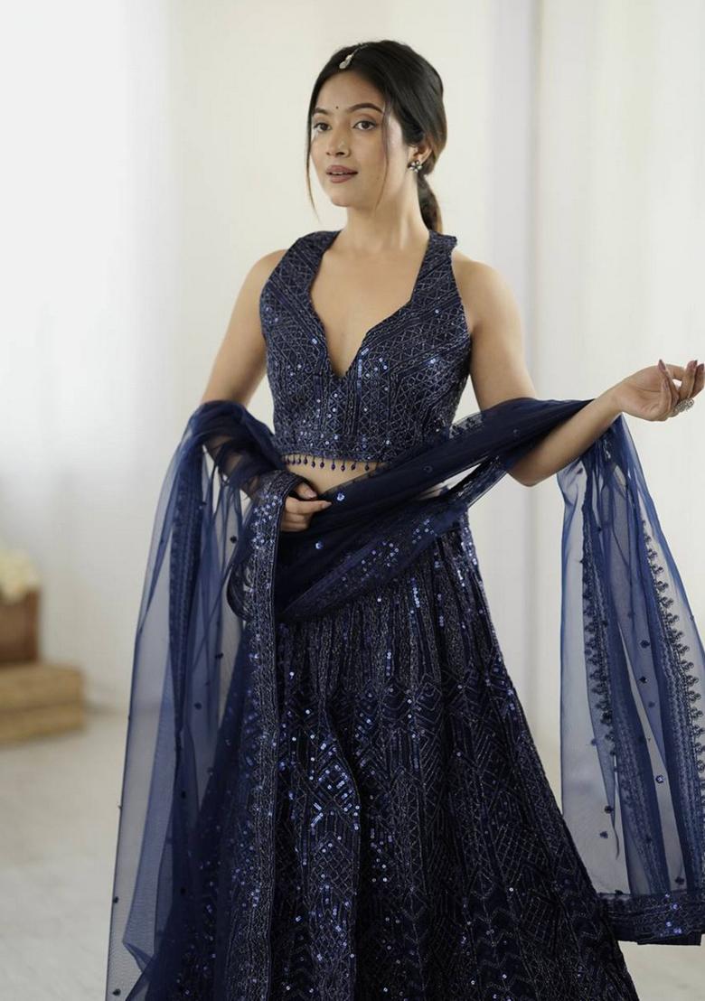 Multicolor Embroidererd Georgette Lehenga Set With Dupatta