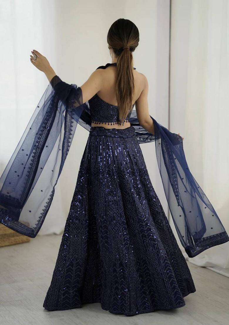 Multicolor Embroidererd Georgette Lehenga Set With Dupatta