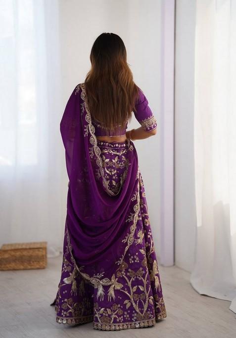 Multicolor Embroidererd Silk Lehenga Set With Dupatta