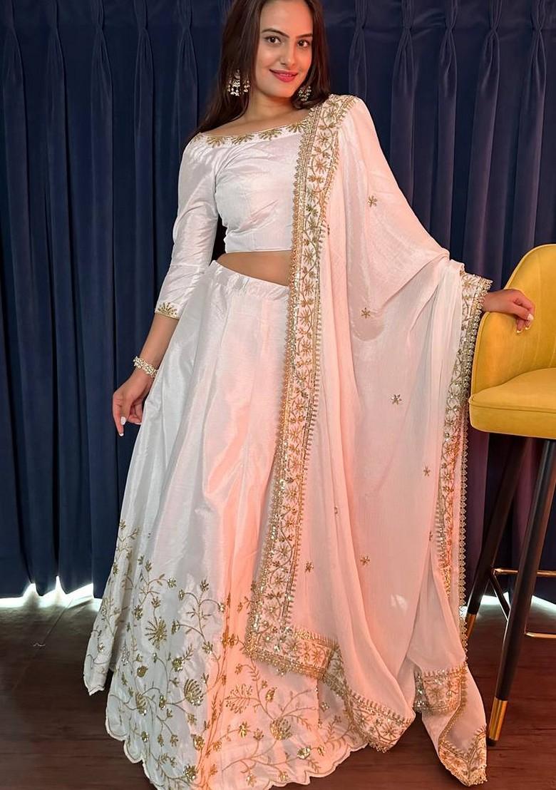 Multicolor Embroidererd Silk Lehenga Set With Dupatta
