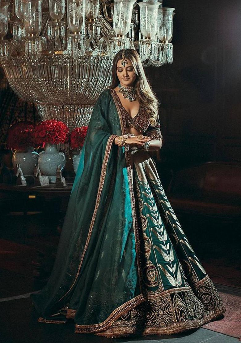 Multicolor Embroidererd Silk Lehenga Set With Dupatta