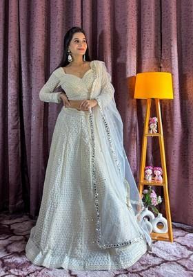 Multicolor Embroidererd Georgette Lehenga Set With Dupatta