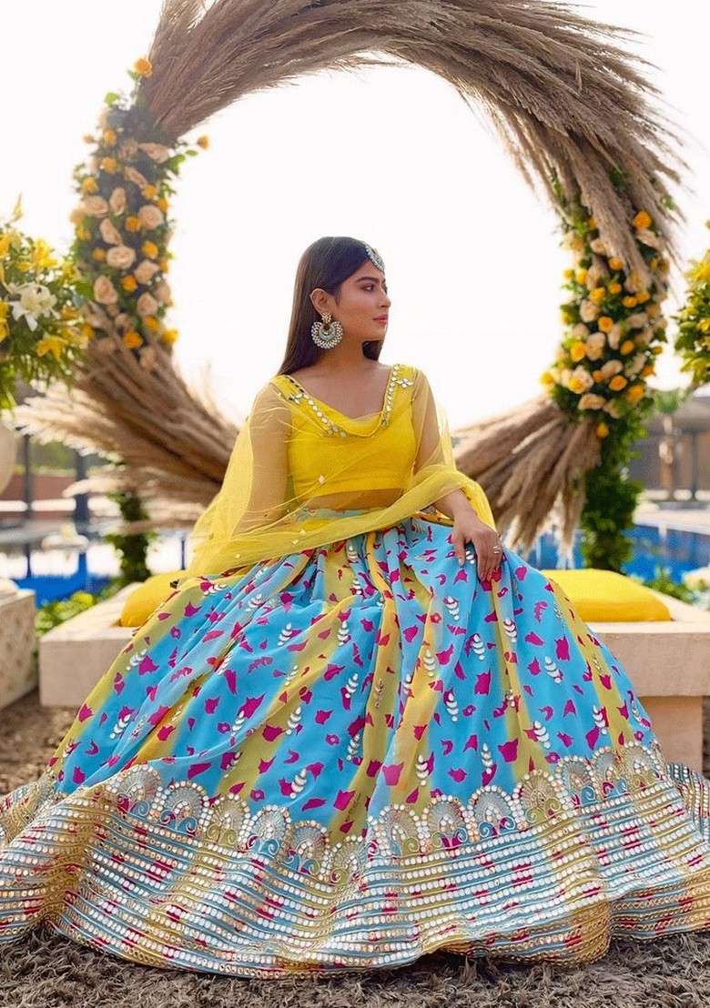 Multicolor Zari Work Silk Blend Lehenga Set With Dupatta - Indya