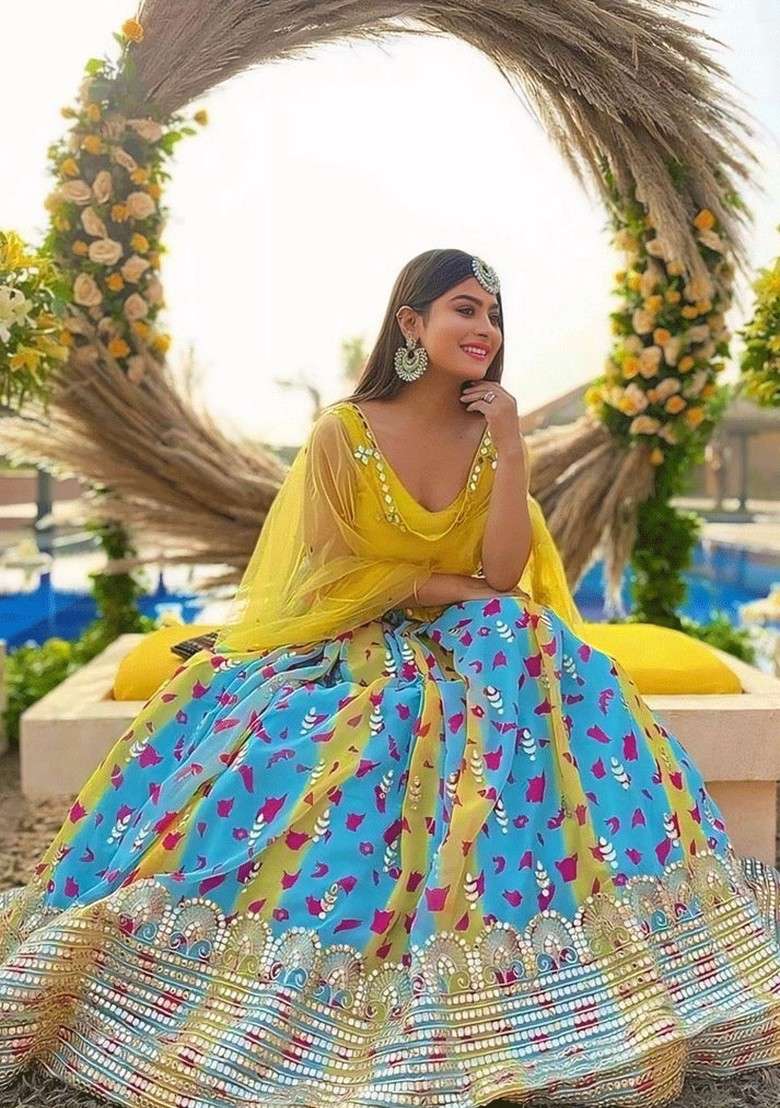 Multicolor Zari Work Silk Blend Lehenga Set With Dupatta - Indya