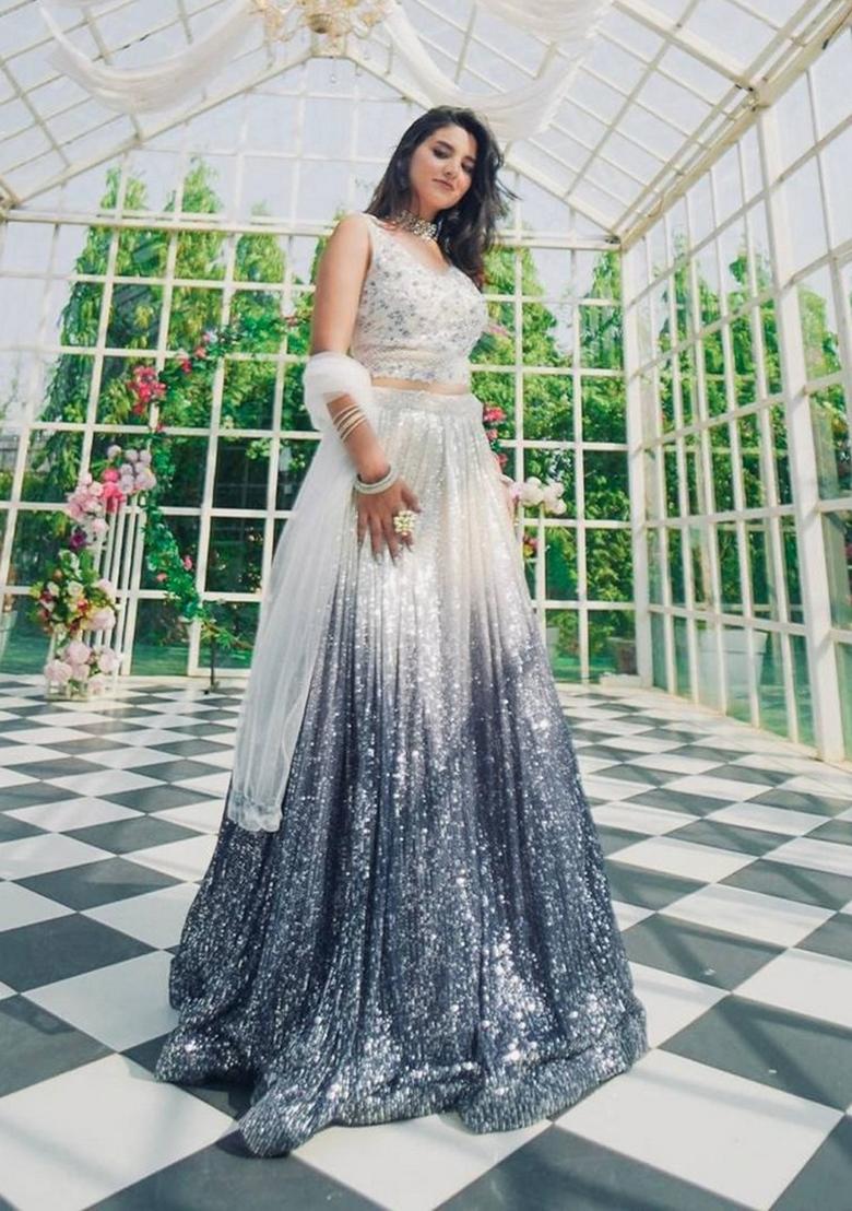 Multicolor Embroidererd Silk Lehenga Set With Dupatta