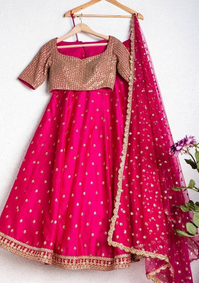 Multicolor Embroidererd Silk Lehenga Set With Dupatta
