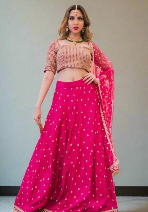 Multicolor Embroidererd Silk Lehenga Set With Dupatta — view on Indya