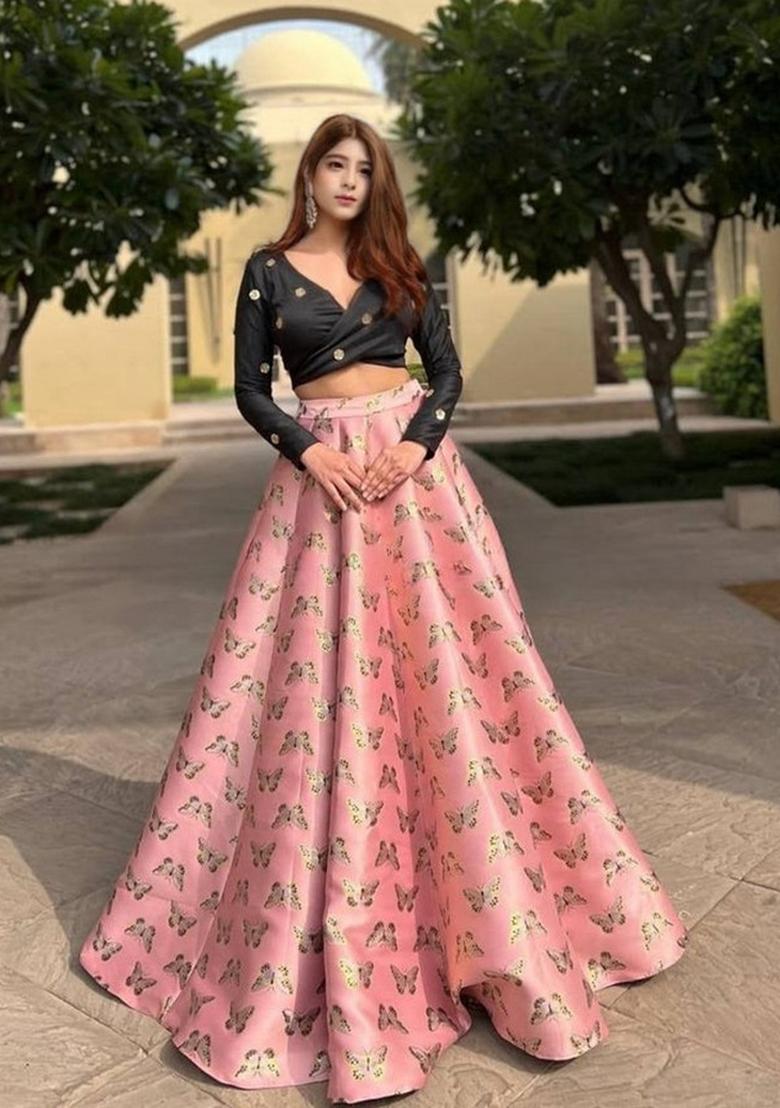 Multicolor Digital Print Silk Lehenga Set With Dupatta