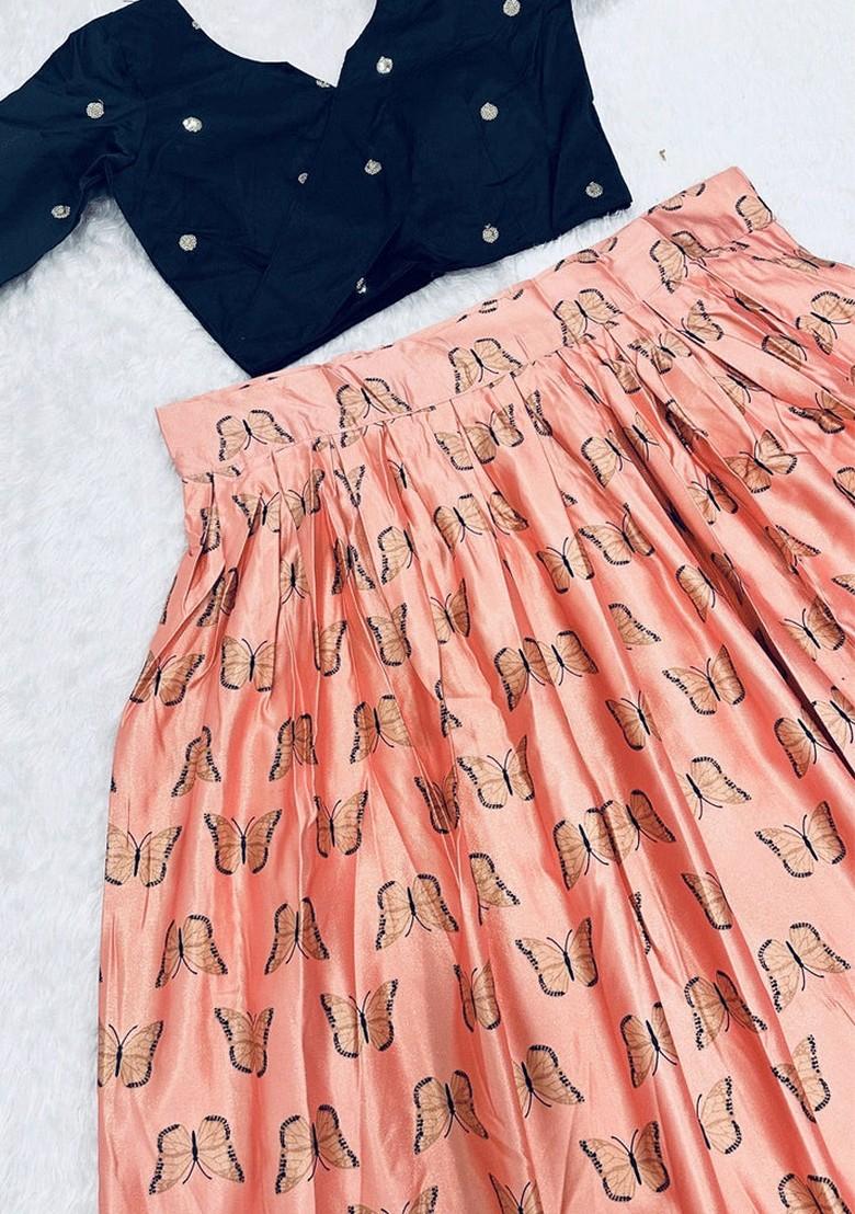 Multicolor Digital Print Silk Lehenga Set With Dupatta