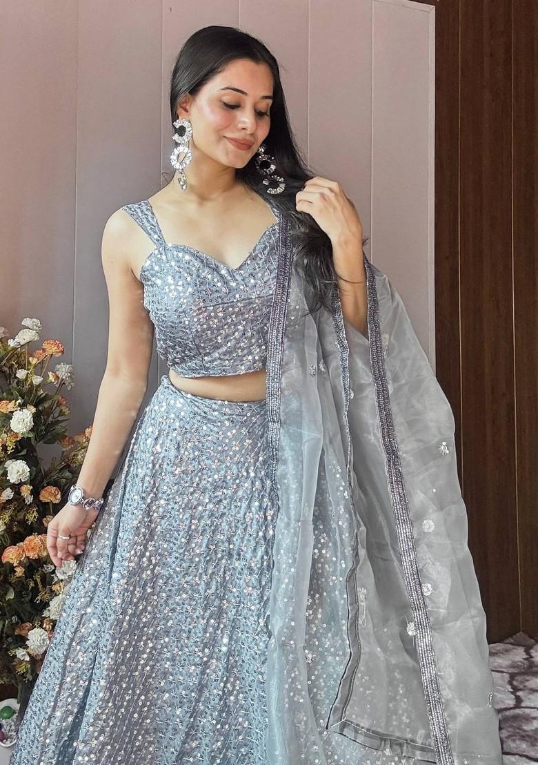 Multicolor Embroidererd Silk Lehenga Set With Dupatta