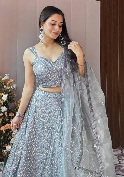 Multicolor Embroidererd Silk Lehenga Set With Dupatta