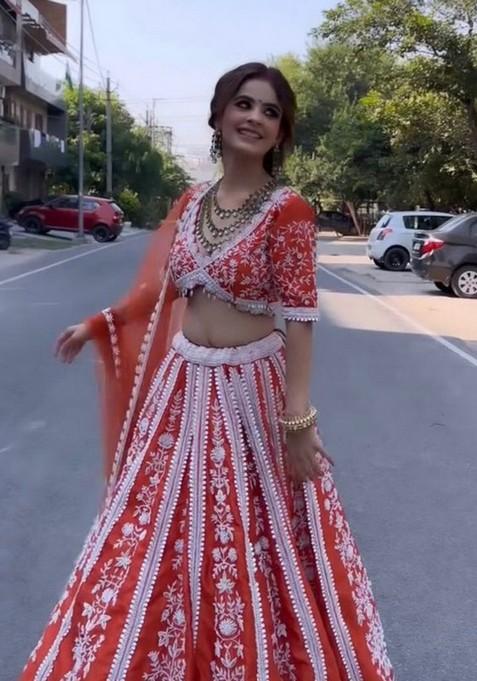 Multicolor Embroidererd Silk Lehenga Set With Dupatta