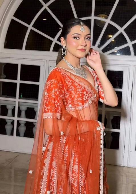 Multicolor Embroidererd Silk Lehenga Set With Dupatta