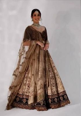 Multicolor Embroidererd Silk Lehenga Set With Dupatta