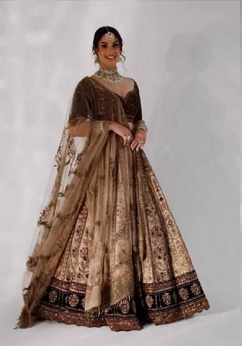 Multicolor Embroidererd Silk Lehenga Set With Dupatta