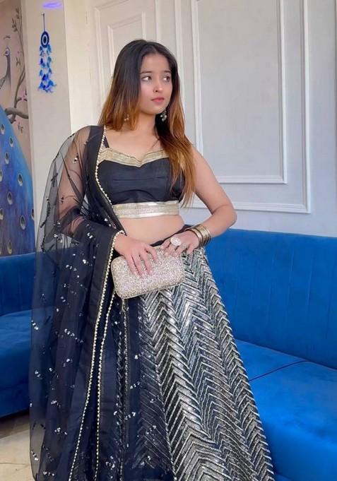 Multicolor Embroidererd Georgette Lehenga Set With Dupatta