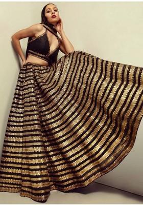 Multicolor Embroidererd Silk Lehenga Set With Dupatta