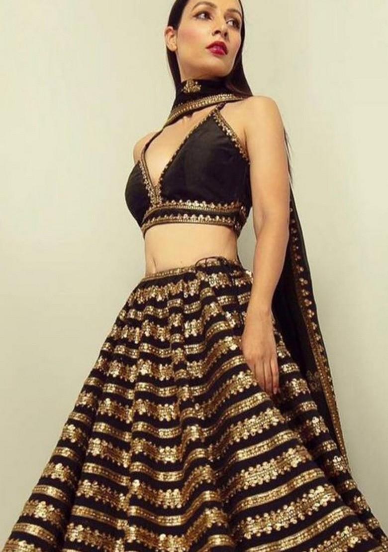 Multicolor Embroidererd Silk Lehenga Set With Dupatta