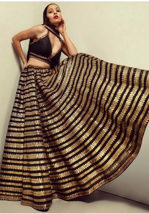 Multicolor Embroidererd Silk Lehenga Set With Dupatta