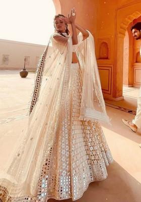 Multicolor Thread Work Silk Lehenga Set With Dupatta