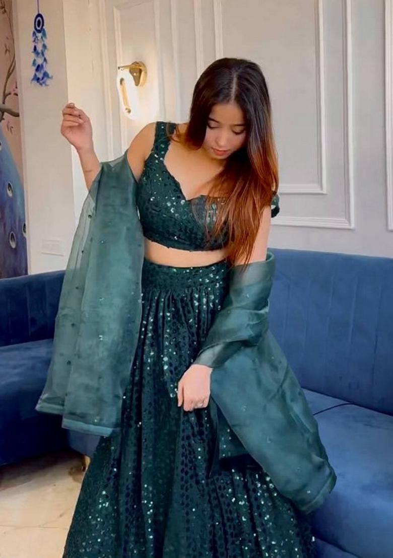 Multicolor Embroidererd Georgette Lehenga Set With Dupatta