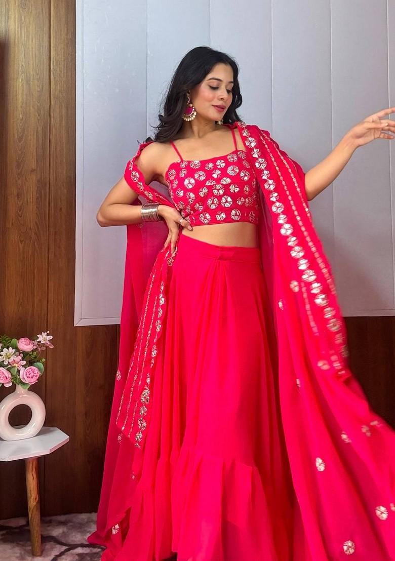 Multicolor Embroidererd Georgette Lehenga Set With Dupatta