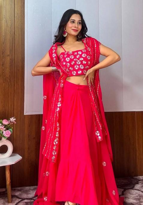 Multicolor Embroidererd Georgette Lehenga Set With Dupatta