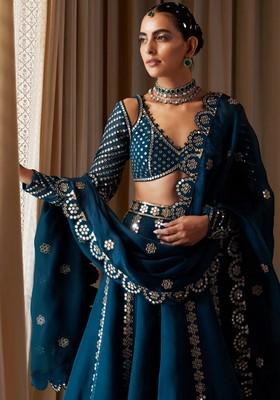 Multicolor Embroidererd Silk Lehenga Set With Dupatta