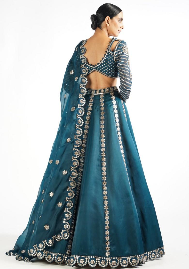 Multicolor Embroidererd Silk Lehenga Set With Dupatta