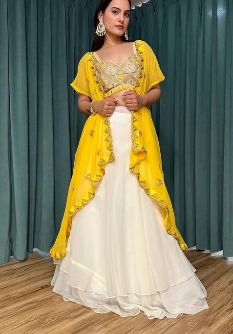 Multicolor Thread Work Silk Lehenga Set With Dupatta