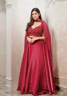 Multicolor Embroidererd Silk Lehenga Set With Dupatta