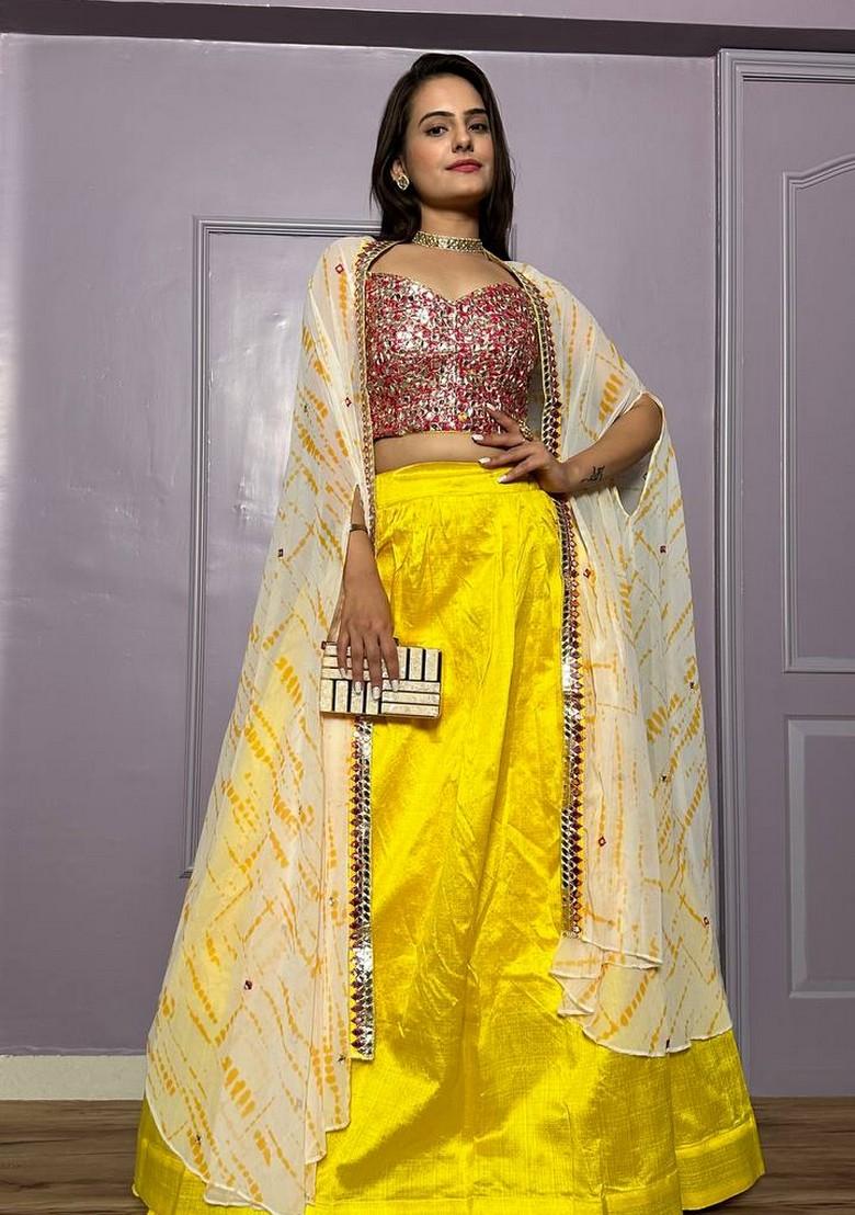 Multicolor Embroidererd Silk Lehenga Set With Dupatta