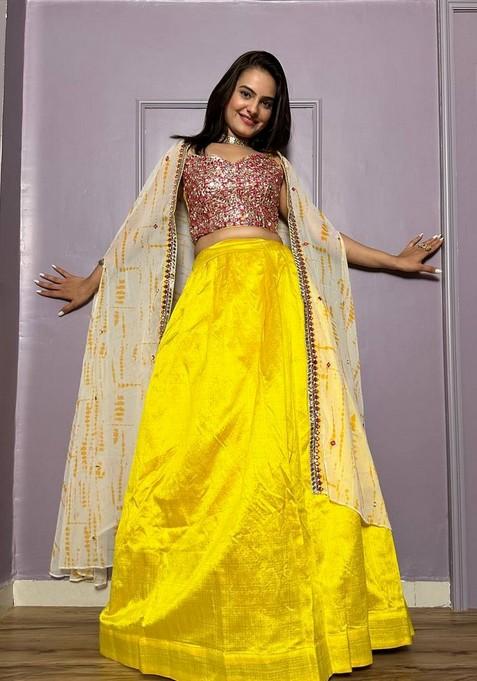 Multicolor Embroidererd Silk Lehenga Set With Dupatta