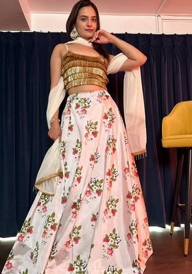 Multicolor Digital Print Silk Lehenga Set With Dupatta