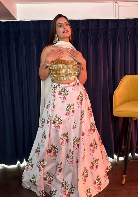 Multicolor Digital Print Silk Lehenga Set With Dupatta