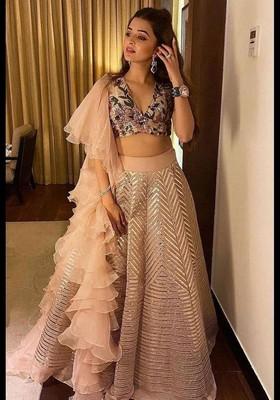 Multicolor Embroidererd Silk Lehenga Set With Dupatta