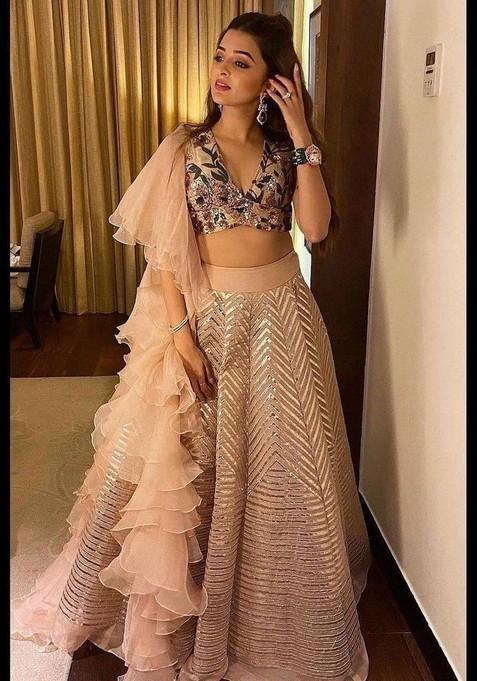 Multicolor Embroidererd Silk Lehenga Set With Dupatta