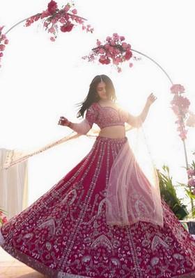 Multicolor Embroidererd Silk Lehenga Set With Dupatta