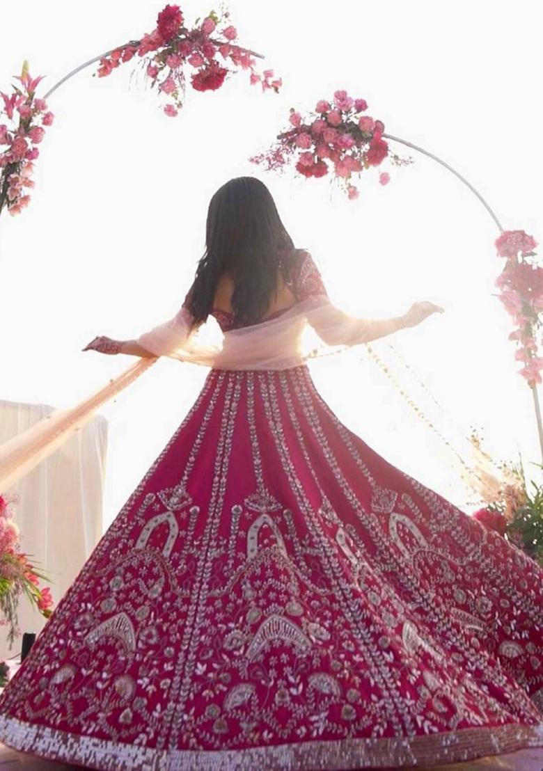 Multicolor Embroidererd Silk Lehenga Set With Dupatta