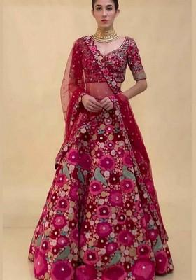 Multicolor Embroidererd Georgette Lehenga Set With Dupatta