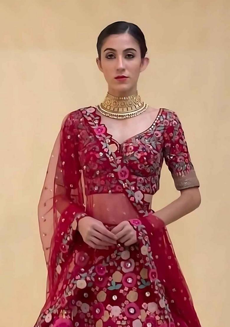 Multicolor Embroidererd Georgette Lehenga Set With Dupatta