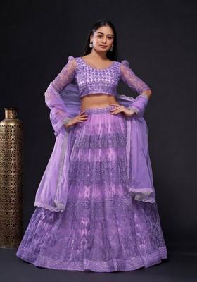 Multicolor Embroidererd Georgette Lehenga Set With Dupatta