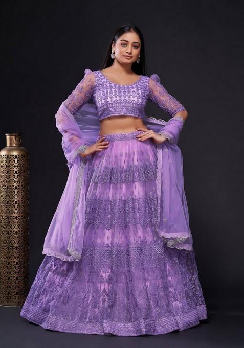 Multicolor Embroidererd Georgette Lehenga Set With Dupatta