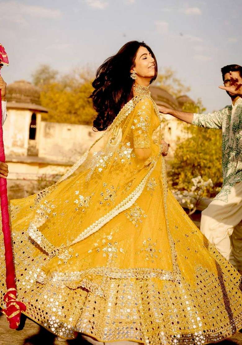 Multicolor Zari Work Georgette Lehenga Set With Dupatta for Diwali and Festive Wear - Indya
