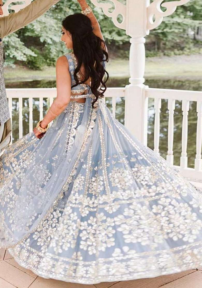 Multicolor Zari Work Georgette Lehenga Set With Dupatta for Diwali and Festive Wear - Indya