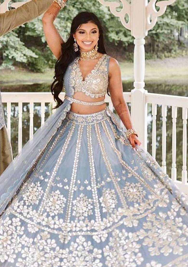 Multicolor Zari Work Georgette Lehenga Set With Dupatta for Diwali and Festive Wear - Indya